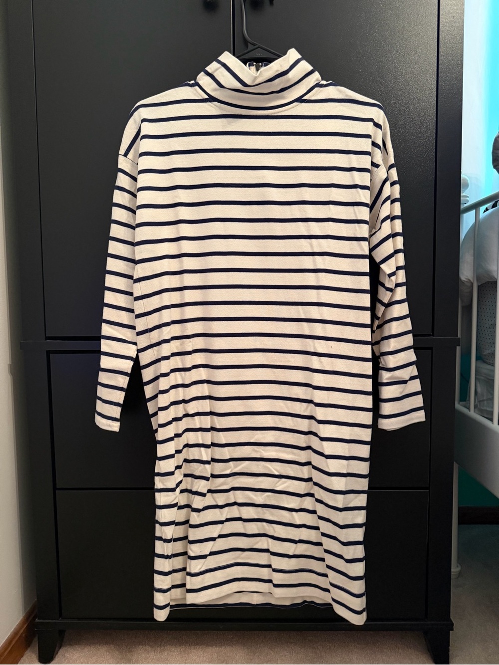 Vineyard Vines Cream and Navy Striped Turtleneck Dress